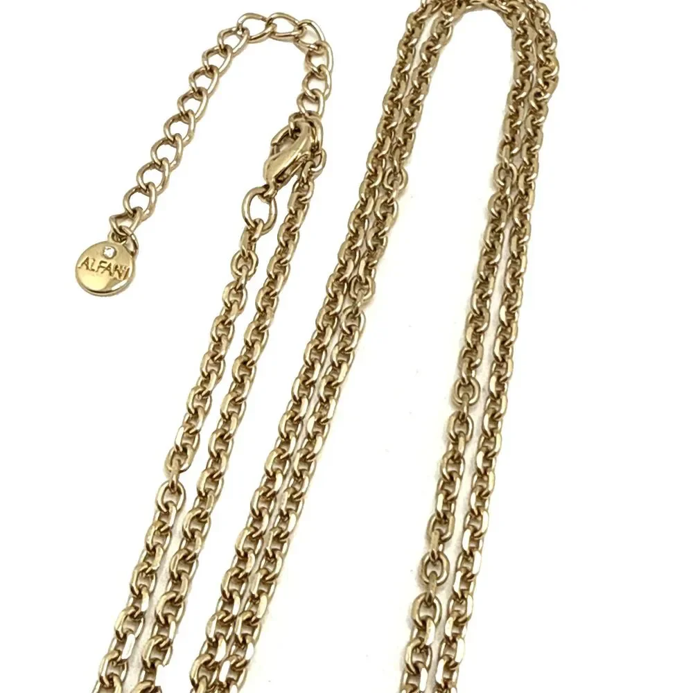 ALFANI Quilted Puffy Pendant Necklace Gold Tone Textured Round Statement 34